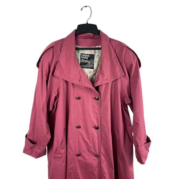 VTG London Towne Limits Trench Coat Women’s 10 Pink Double Breasted Lightweight - Picture 4 of 9